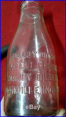 Handy oiler gas oil glass bottle vintage quart metal spout danville indiana