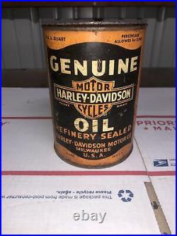 Harley-Davidson Motorcycle Quart Oil Can Vintage Metal Full 1930s/40s Lead Seam