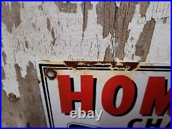Homelite Vintage Porcelain Sign 1963 Dealer Chain Saw Power Tools Oil Gas Sales