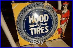 Hood Tires Metal Flange Sign Vintage Porcelain Gas Sign Pump Oil Service Oil