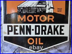 Huge Heavy Vintage Penn-drake Motor Oil Double-sided Porcelain Sign 28×22
