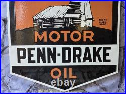 Huge Heavy Vintage Penn-drake Motor Oil Double-sided Porcelain Sign 28×22