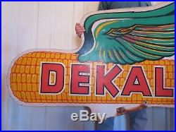 Huge Large VINTAGE DEKALB ADVERTISING SIGN Ear of Corn Seed Feed Gas Oil Farm Ag