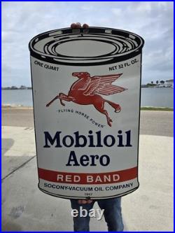 Huge Vintage 1947 Mobiloil Aero Can Porcelain Sign Mobilgas 29.5 X 18.5