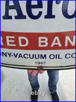 Huge Vintage 1947 Mobiloil Aero Can Porcelain Sign Mobilgas 29.5 X 18.5