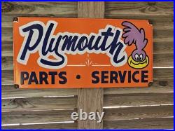 Huge Vintage Plymouth Parts And Service Roadrunner Porcelain Sign 30 X 15