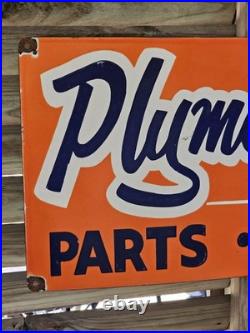 Huge Vintage Plymouth Parts And Service Roadrunner Porcelain Sign 30 X 15