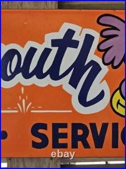 Huge Vintage Plymouth Parts And Service Roadrunner Porcelain Sign 30 X 15