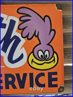 Huge Vintage Plymouth Parts And Service Roadrunner Porcelain Sign 30 X 15