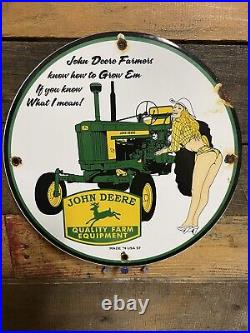 John Deere Vintage Porcelain Tractor Sign Farming 10 Advertising Plaque Gas Oil