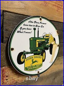 John Deere Vintage Porcelain Tractor Sign Farming 10 Advertising Plaque Gas Oil