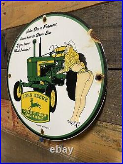 John Deere Vintage Porcelain Tractor Sign Farming 10 Advertising Plaque Gas Oil