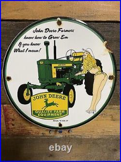 John Deere Vintage Porcelain Tractor Sign Farming 10 Advertising Plaque Gas Oil