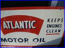L@@@@k Vintage 1950 Atlantic Motor Oil Aviation Oil Porcelain 2 Sided Sign Mint