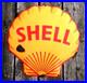 LARGE VINTAGE SHELL PORCELAIN METAL SIGN 18 x 17-1/2 GAS STATION OIL PUMP LUBE