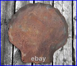 LARGE VINTAGE SHELL PORCELAIN METAL SIGN 18 x 17-1/2 GAS STATION OIL PUMP LUBE