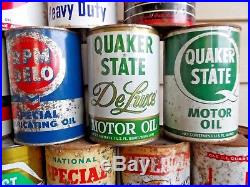 LOT OF 18 VINTAGE QT OIL CANS. Power, Durolube, Hi Temp, Kendall, Philips 66, DX, ext