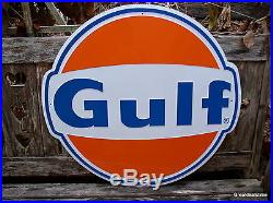 Large Gulf Oil Gas Sign Gasoline Old Vintage 1960's Gulf Antique Gas Pump Sign #