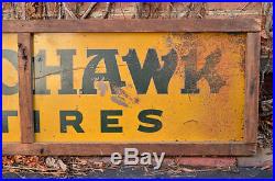 Large Original Vintage Mohawk Tires Sign, 1930s Gas And Oil Advertising Sign