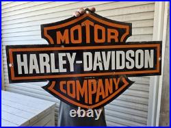 Large Rare Vtg Harley Davidson DOUBLE-SIDED Heavy Porcelain Sign 24X 16