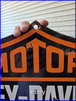 Large Rare Vtg Harley Davidson DOUBLE-SIDED Heavy Porcelain Sign 24X 16