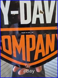 Large Rare Vtg Harley Davidson DOUBLE-SIDED Heavy Porcelain Sign 24X 16