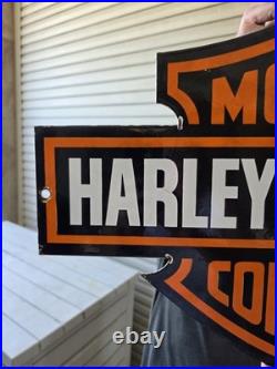 Large Rare Vtg Harley Davidson DOUBLE-SIDED Heavy Porcelain Sign 24X 16
