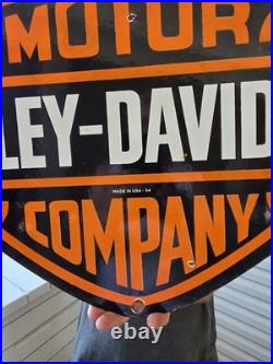 Large Rare Vtg Harley Davidson DOUBLE-SIDED Heavy Porcelain Sign 24X 16