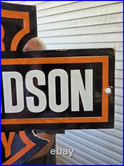 Large Rare Vtg Harley Davidson DOUBLE-SIDED Heavy Porcelain Sign 24X 16