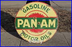 Large Vintage 1920's Pan-Am Gasoline Motor Oil 42 Porcelain Metal Sign