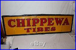 Large Vintage 1938 Chippewa Tires Tire Gas Station Oil 60 Embossed Metal Sign