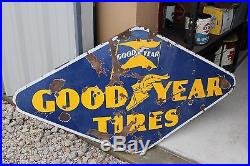 Large Vintage 1939 Goodyear Tires Tire Gas Station Oil 60 Porcelain Metal Sign