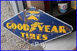 Large Vintage 1939 Goodyear Tires Tire Gas Station Oil 60 Porcelain Metal Sign