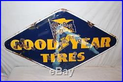 Large Vintage 1946 Goodyear Tires Tire Gas Station Oil 48 Porcelain Metal Sign