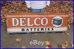 Large Vintage 1948 Delco Batteries Chevrolet Gas Station Oil 64 Metal Sign