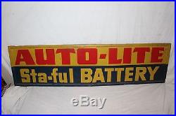 Large Vintage 1950's Ford Auto-Lite Sta-Ful Battery Gas Oil 47 Metal Sign