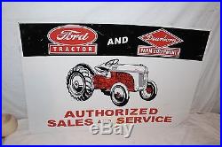 Large Vintage 1950's Ford Tractor Dearborn Farm Gas Oil 36 Embossed Metal Sign