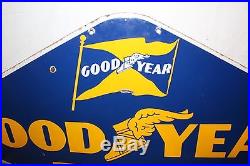 Large Vintage 1950's Goodyear Tires Tire Gas Oil 48 Porcelain Metal Sign
