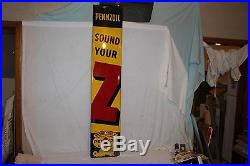 Large Vintage 1950's Pennzoil Sound Your Z Motor Oil Gas Station 60 Metal Sign