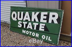 Large Vintage 1950's Quaker State Motor Oil Gas Station 70 Embossed Metal Sign