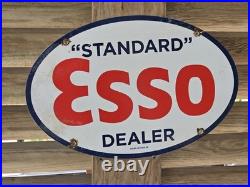 Large Vintage 1956 Esso Standard Gasoline Porcelain Enamel Sign 16.5 X 11