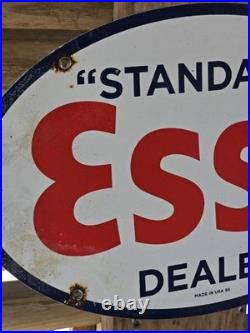 Large Vintage 1956 Esso Standard Gasoline Porcelain Enamel Sign 16.5 X 11