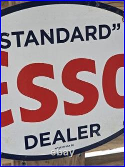 Large Vintage 1956 Esso Standard Gasoline Porcelain Enamel Sign 16.5 X 11
