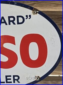 Large Vintage 1956 Esso Standard Gasoline Porcelain Enamel Sign 16.5 X 11