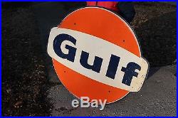 Large Vintage 1968 Gulf Gas Station Gasoline Motor Oil 47 Metal Sign