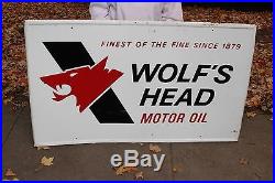 Large Vintage 1974 Wolf's Head Motor Oil Gas Station 60 Embossed Metal Sign