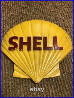 Large Vintage Cast Iron Shell Motor Oil Hand Painted Advertising Sign