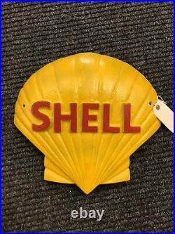 Large Vintage Cast Iron Shell Motor Oil Hand Painted Advertising Sign