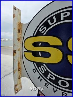 Large Vintage Chevrolet Super Sport Double-sided Porcelain Flange Sign 17