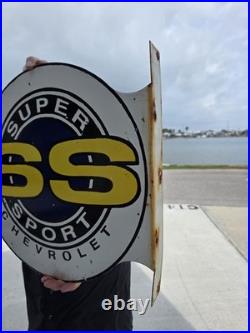 Large Vintage Chevrolet Super Sport Double-sided Porcelain Flange Sign 17